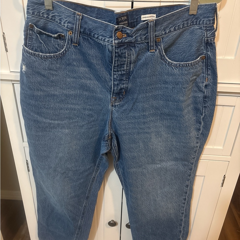 J.Crew Premium Edition High Rise Distressed Straight Jeans